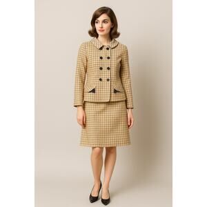 Vintage Lou Johnson Plaid Jacket and Skirt Set Bust 33 Waist 28 As Is